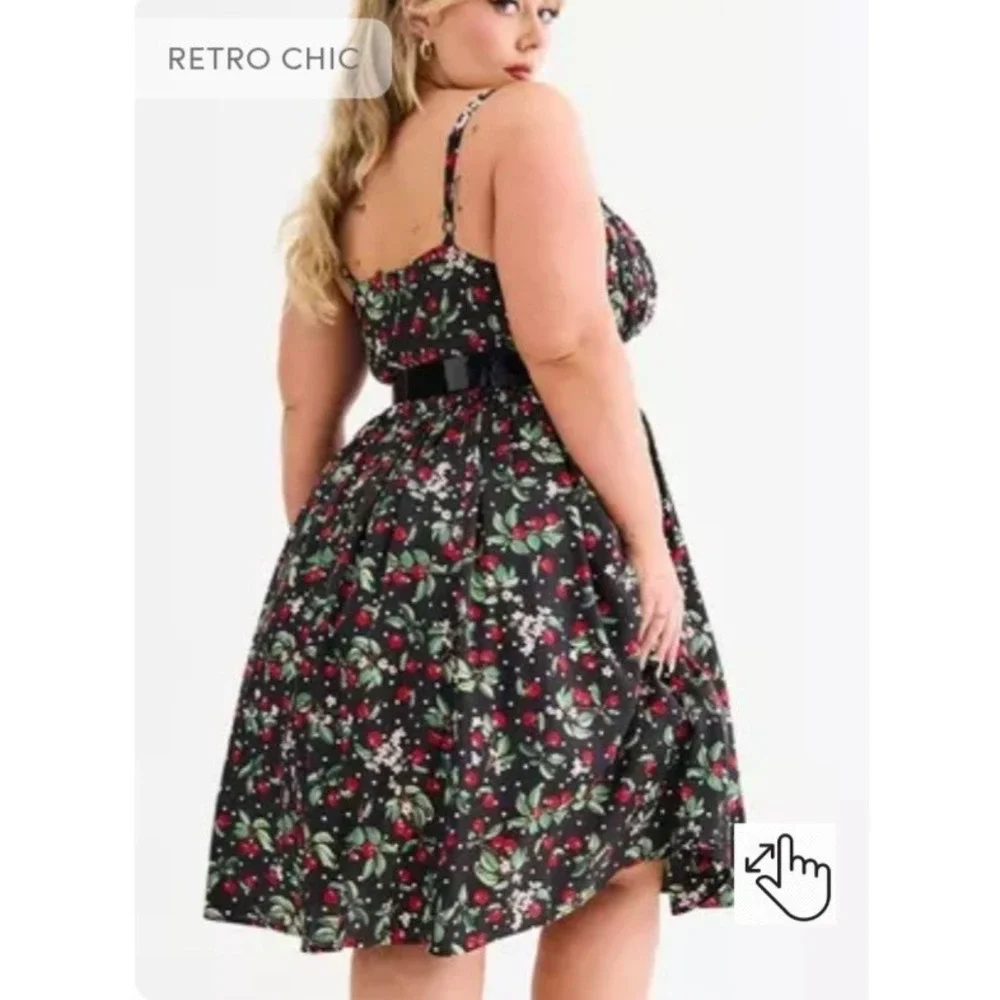 Retro Chic Torrid Dress 30 6X NEW Cherry Swing Chiffon Baby Doll Full Spring Red - Picture 3 of 12